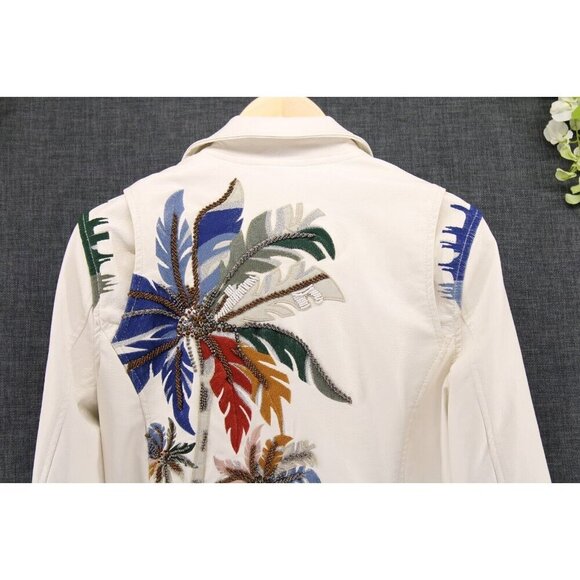 BLANK NYC Women's Vegan Faux Leather Embroidered Palm Tree Moto Jacket Sz S - Picture 4 of 9